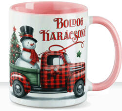 Deconline Customs Karácsonyi bögre "Boldog karácsonyt teherautó" 330 ml kerámia Rózsaszín Full HD (DO129192-PINK-MUG)