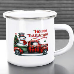 Deconline Customs Karácsonyi bögre "Boldog karácsonyt teherautó" 360 ml zománcozott fém Full HD (DO129192-ALU-MUG)