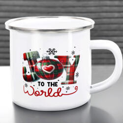 Deconline Customs Karácsonyi bögre "Joy to the world" 360 ml zománcozott fém Full HD (DO129191-ALU-MUG)