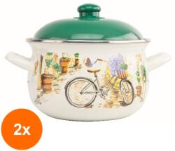 Grunberg Set 2 x Cratita Emailata cu Capac, Verde, 20 cm, 2.8 l, Grunberg (GUJ-2xGR3420A)