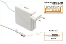 Laptophadware Apple 18.5V 4.6A 85W MagSafe helyettesítő új töltő (A1222, A1172)