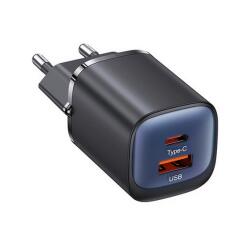 USAMS CC254TC01 30W USB/Type-C GaN PD fekete hálózati töltő (CC254TC01)