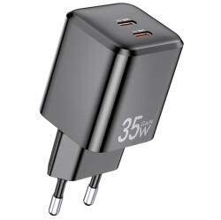 Awei PD65-EU 35W 2xType-C GaN PD fekete hálózati töltő (PD65-EU)