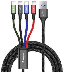 Baseus Fast 4in1 USB-C - 2xLightning - Micro USB adatkábel, 3, 5A, 1, 2m, fekete (CA1T4-A01)