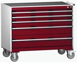 bott Cubio mobil komód, 88, 5 x 105 x 65 cm, 5 fiókos, matt, szürke-piros
