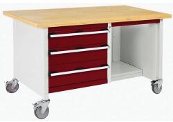 bott Mobil műhelyasztal Bott Cubio Tároló, 84 x 150 x 75 cm, 3 fiók, polcok, multiplex, szürke-piros