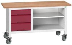 bott Mobil műhelyasztal Bott Verso Storage, 150 x 60 x 83 cm, multiplex, 3 fiók, 1 polc, szürke-piros - manutan - 677 621 Ft