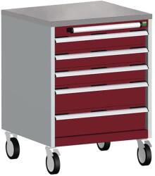 bott Cubio mobil komód, 89 x 65 x 65 cm, 5 fiókos, linóleum, szürke-piros