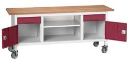 bott Mobil műhelyasztal Bott Verso Storage, 200 x 60 x 83 cm, multiplex, 2 fiók, 1 polc, 2 szekrény, szürke-piros