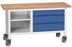 bott Mobil műhelyasztal Bott Verso Storage, 150 x 60 x 83 cm, multiplex, 3 fiók, 1 polc, szürke-kék - manutan - 672 948 Ft