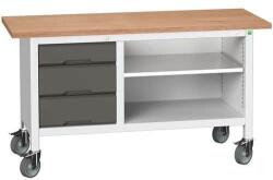 bott Mobil műhelyasztal Bott Verso Storage, 150 x 60 x 83 cm, multiplex, 3 fiók, 1 polc, szürke-antracit - manutan - 677 621 Ft