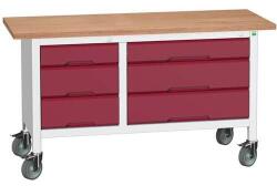 bott Mobil műhelyasztal Bott Verso Storage, 150 x 60 x 83 cm, multiplex, 3 fiókos, szürke-piros