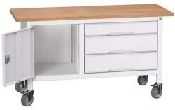 bott Verso Storage mobil műhelyasztal, 150 x 60 x 83 cm, multiplex, 3 fiók, 1 szekrény, szürke-szürke