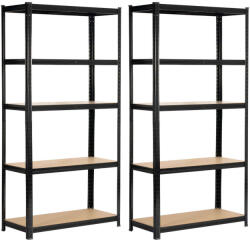 2x Fém Polcrendszer - 5 Polcos - 80x40x180 cm - Fekete (2xREGMET8040180CZA)