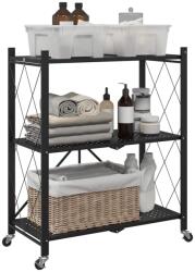 vidaXL tárolópolc kerekeken fekete 71x34x88 cm acél (4012385)