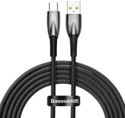 USB töltő- és adatkábel, USB Type-C, 200 cm, 6000 mA, 100W, törésgátlóval, gyorstöltés, Baseus Glimmer, CADH000501, fekete