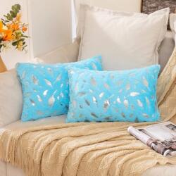 MIULEE Fețe de perna decorative 30x50 cm, set 2 buc, design modern, albastru deschis cu pene argintii Lenjerie de pat