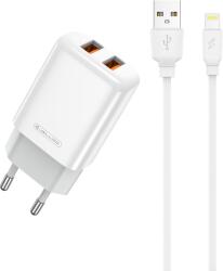 Jellico EU02 hálózati töltő adapter 2.4A 12W 2xUSB + Lightning kábel fehér