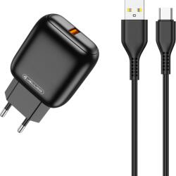 Jellico C32 hálózati töltő adapter 18W USB QC3.0 + Type C kábel fekete