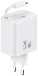 USAMS CC233TC02 20W Type-C aljzat + csévélhető Type-C kábel GaN PD fehér hálózati töltő + Type-C kábel (CC233TC02)