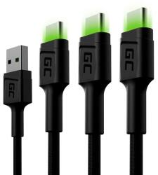 Green Cell Cablu de date Green Cell GC Ray, USB - 3 x USB-C, Ultra Charge, QC 3.0, 2m (Negru) (KABGCSET03)