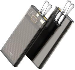 XO PR195 power bank 10000 mAh (Átlátszó) - gyorstöltés PD 20W + QC 22.5W, digitális kijelző, USB-C és Lightning kábel