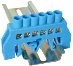 Tracon Szigetelt földelősín (N/PE), kék 230/400V, 63A, 6×9mm, 6P, IP20 NPE-B6-6 (-B6-6)