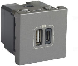 Legrand Leg. 079392 Program Mosaic kettős USB-A és USB-C - 230 V - 5 V, 2 modul, alumínium (079392)