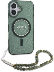 GUESS Husa Husa pentru iPhone 16 - Guess IML Glitter with Pearl Strap MagSafe (GUHMP16SHGCRELSA) - Green (KF2340592) - vexio