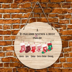 Deconline Crafts Egyedi neves karácsonyi fa tábla "Harisnyás család" ajtódísz többféle méretben (DO129202-WOOD30)