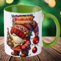 Deconline Crafts Egyedi neves karácsonyi bögre "Piros karácsonyi manó" 330 ml kerámia Zöld Full HD (DO129203-GREEN-MUG)