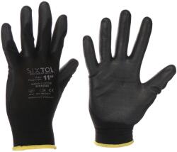 SIXTOL Glove PE-PU Poliészter munkakesztyű poliuretán bevonattal, fekete, méret 11 (SX5048)