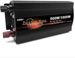 Houli Power Inverter 12V-ról 230V-ra, 500W/1000W, tiszta szinusz hullám, 1 aljzat (HPZD0005U 12V/50Hz/230V/EU)