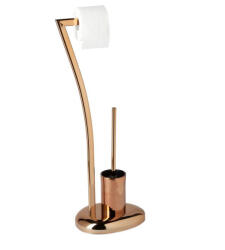 Relaxdays WIMEDO WC-papírtartó és WC-kefe készlet rozsdamentes acél réz 10020412