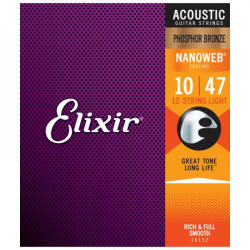 Elixir Phosphor Bronze NanoWeb (16152) 10-47 12 húros Light akusztikus húrkészlet - gitarcentrum