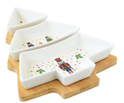 Easy Life Nuova R2S Nutcrackers fenyőfa porcelán tál szett 3 részes, bambusztálcán 25, 5x21cm, díszdobozban