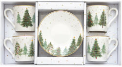 Easy Life Porcelán eszpresszócsésze+alj 4 személyes, 100ml, dobozban, Festive Trees