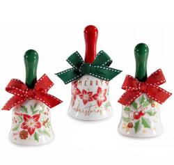 AFI Karácsonyi mikulásvirágos kerámia csengő - 10x5 cm - 3-féle (IMO-AFI-714970)