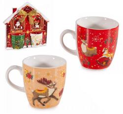 AFI Karácsonyi porcelán csésze szett házikó díszcsomagolásban - 2x70 ml (IMO-AFI-714958PIROS-KREM)