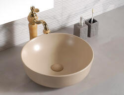 Inter Ceramic ПОРЦЕЛАНОВ УМИВАЛНИК ДАЛИЯ I875BEIGE ВЪРХУ ПЛОТ 41.5x13.5см БЕЖ МАТ (875BEIGE)
