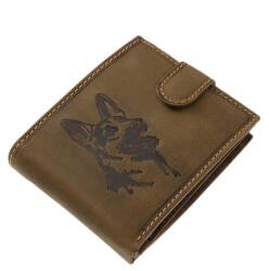 GreenDeed sötétbarna / sárga varrott kutyás patentos férfi bőr pénztárca njr6002l/t
