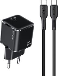 USAMS PD hálózati gyorstöltő 25W, 120 cm-es Type-C to kábellel (YXLOGTC01) (YJXLOGTC01 fekete)