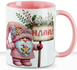 Deconline Crafts Egyedi neves karácsonyi bögre "Rózsaszín karácsonyi manó" 330 ml kerámia Rózsaszín Full HD (DO129204-PINK-MUG)