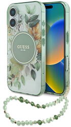 GUESS Husa Husa pentru iPhone 16 - Guess IML Flowers with Pearl Strap MagSafe (GUHMP16SHFWBRCESN) - Green (KF2340630) - pcone