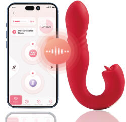 HoneyPlayBox JOI Thrust 2 Pressure Sensing App-Controlled Thrusting G-spot Vibrator & Tongue Clit Licker Red Vibrator