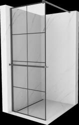 Mexen Kioto+, Walk-In zuhany paraván polccal és akasztóval 80 x 200 cm, 8 mm átlátszó üveg fekete mintás, grafit profil, 800-080-121-66-77 (800-080-121-66-77)