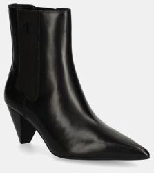 Calvin Klein Jeans bőr bokacsizma 55 MM CONE HEEL BOOT MG LTH fekete, női, magassarkú, YW0YW01676 - fekete Női 41