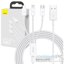 Baseus Superior Series 3in1 töltő- és adatkábel, USB / microUSB / USB-C / Lightning, 3, 5 A, 1, 2 m, fehér