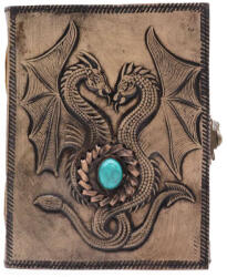 Ancient Wisdom Bőrkötésű kézműves notesz - Két Sárkány Türkizzel - 17, 5x12, 5x3 cm (LBN-57)