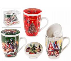AFI Karácsonyi porcelán bögre porcelán szűrővel és tetővel - 300 ml - 3-féle (IMO-AFI-721359)